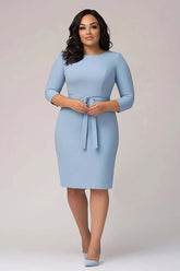 Sky Blue Wedding Guest Dress Plus Size Crepe Formal Dress With 3/4 Sleeves