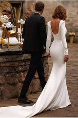Sleek Long Sleeve Square Neckline Wedding Gowns