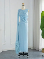 Sleeveless Cowl Neck Chiffon Prom Dress with Feather Ruched Slit and Sheath Column Sweep Brush Train