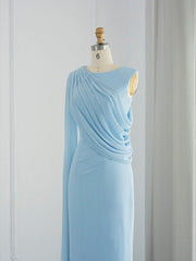 Sleeveless Cowl Neck Chiffon Prom Dress with Feather Ruched Slit and Sheath Column Sweep Brush Train