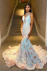 Sleeveless Mermaid Heavy Long Evening Dress with Appliques