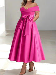 Sleeveless Off the Shoulder A Line Ankle Length Mother of the Bride Dresses with Pockets