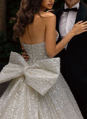 Sleeveless Sequined Wedding Dress With Bow(s)