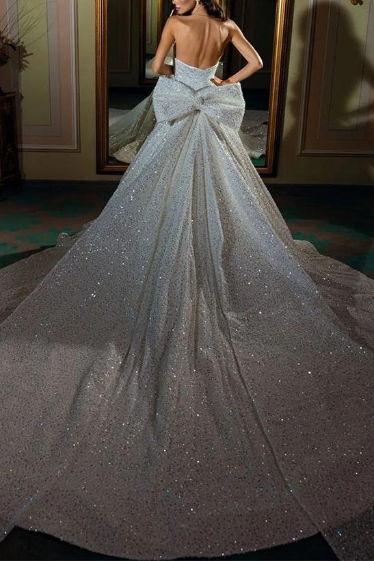 Sleeveless Sequined Wedding Dress With Bow(s)