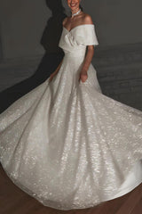 Sleeveless Sweep Train Sequined Wedding Dress