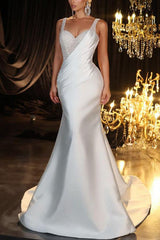 Sleeveless Sweetheart Satin/Sequined Trumpet/Mermaid Wedding Dress