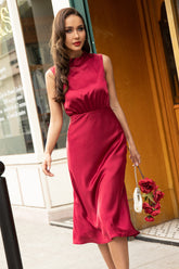 Slim High Neck Burgundy Homecoming Dress Tight Cocktail Party Dresses