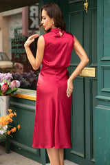 Slim High Neck Burgundy Homecoming Dress Tight Prom Dress