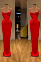 Spaghetti Starp Front Ruffle Orange Sheath Prom Dress