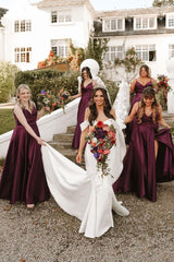 Spaghetti Straps A Line Sleeveless Satin Bridesmaid Dress