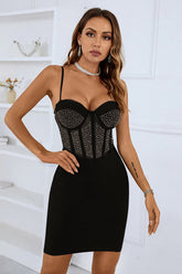Spaghetti Straps Beading Little Black Homecoming Dress