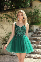 Spaghetti Straps Homecoming Dress Sequin A Line Tulle Short Cocktail Dresses