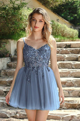 Spaghetti Straps Homecoming Dress Sequin A Line Tulle Short Cocktail Dresses
