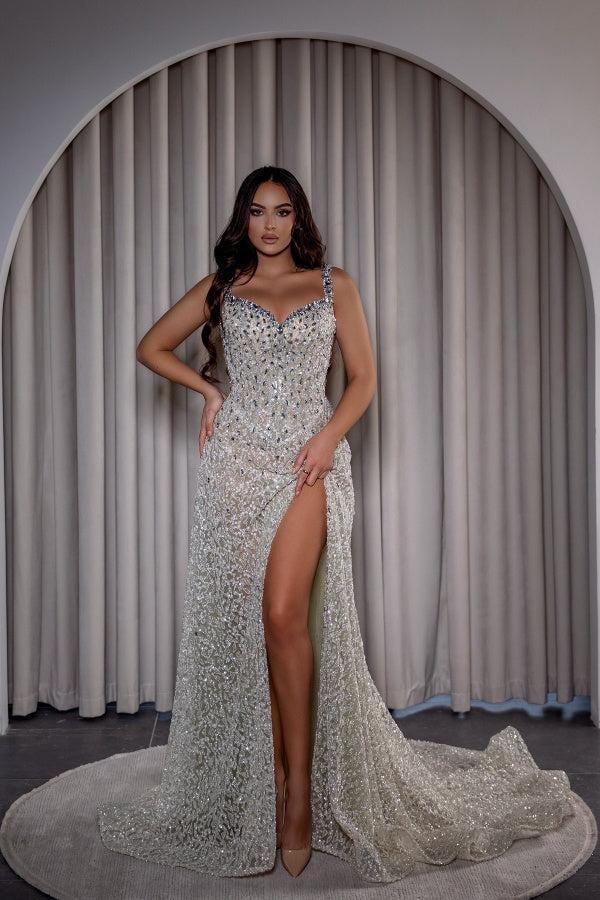 Spaghetti Straps Prom Dress Mermaid Sleeveless Formal Dress with Slit
