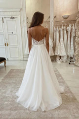 Spaghetti Straps Wedding Dress A Line Tulle Bridal Dress with Lace Appliques