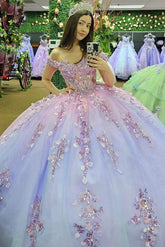 Sparkly Ball Gown Off Shoulder Appliques Beaded Tulle Princess Prom Party Gown Quinceanera Dresses For Sweet 16 Dress