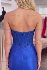 Beaded Royal Blue Corset Strapless Short Bodycon Homecoming Dress