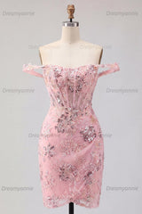 Blush Floral Beaded Corset Tight Short Homecoming Dress