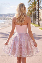 Blush Strapless Beaded Ruched A-Line Short Homecoming Dress
