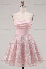 Blush Strapless Beaded Ruched A-Line Short Homecoming Dress