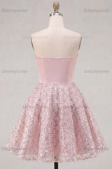 Blush Strapless Beaded Ruched A-Line Short Homecoming Dress