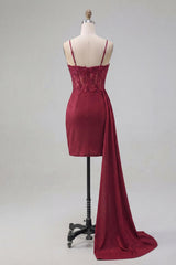 Sparkly Burgundy Beaded Ruched Tight Short Homecoming Dress with Side Cape