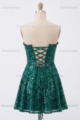 Dark Green Strapless Corset A-Line Short Homecoming Dress