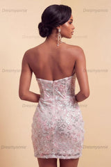 Floral Blush Corset Tight Ruched Sequins Short Homecoming Dress