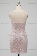 Floral Blush Corset Tight Ruched Sequins Short Homecoming Dress