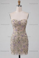 Floral Dusty Sage Beaded Tight Short Corset Homecoming Dress