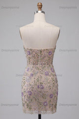 Floral Dusty Sage Beaded Tight Short Corset Homecoming Dress