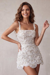 Sparkly Floral Ivory Sequin Tight Short A-Line Homecoming Dress