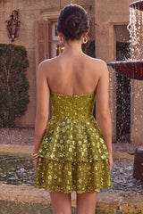 Floral Olive Sweetheart Sequin A Line Ruffled Short Homecoming Dress