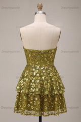 Floral Olive Sweetheart Sequin A Line Ruffled Short Homecoming Dress