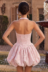 Floral Pink A-Line Beaded Short Corset Homecoming Dress