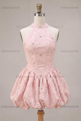 Floral Pink A-Line Beaded Short Corset Homecoming Dress