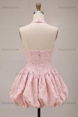 Floral Pink A-Line Beaded Short Corset Homecoming Dress