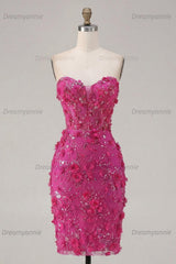 Fuchsia Floral Sweetheart Beaded Corset Tight Short Homecoming Dress