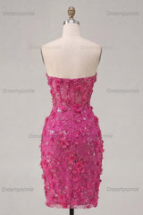 Fuchsia Floral Sweetheart Beaded Corset Tight Short Homecoming Dress