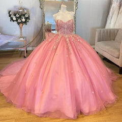 Sparkly & Glitter Ball Gown Off Shoulder Floral Applique Beaded Pink Tulle Quinceanera Dress Birthday Party Gowns For Sweet 16