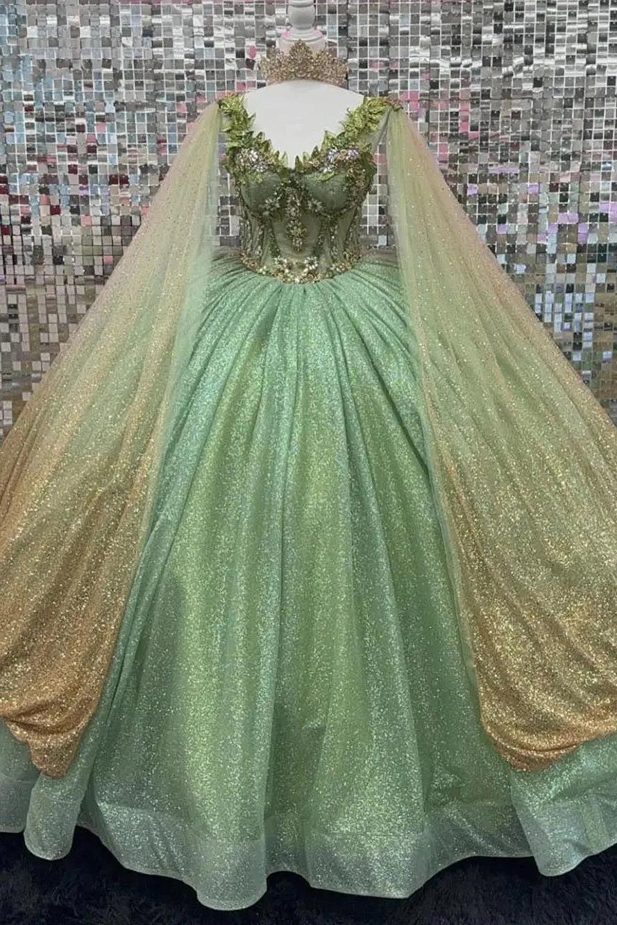 Sparkly & Glitter Ball Gown Sweetheart Neck Sleeveless Beaded Sage Tulle Green Quinceanera Dress Formal Evening Party Gown For Sweet 16