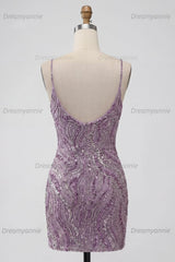 Lilac Beaded Tight Short Homecoming Dress