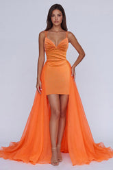 Sparkly Orange Tight Short Beaded Homecoming Dress with Cape