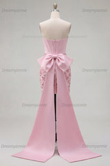 Pink Floral Beaded Corset Tight Short Homecoming Dress with Bow