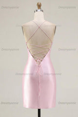 Pink Beaded Ruched Corset Tight Short Homecoming Dress with Slit