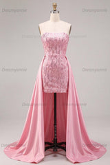 Pink Sequin Short Tight Homecoming Dress with Cape