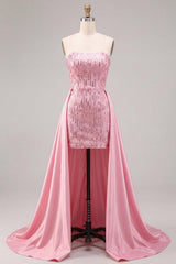 Sparkly Pink Sequin Short Tight Homecoming Dress with Cape