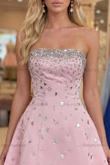 Pink Strapless A-Line Short Homecoming Dress with Rhinestones
