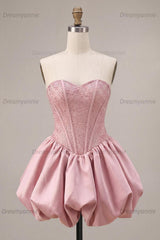 Pink Sweetheart Beaded A Line Short Corset Homecoming Dress