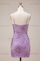 Plum Sequin Tight Short Corset Homecoming Dress